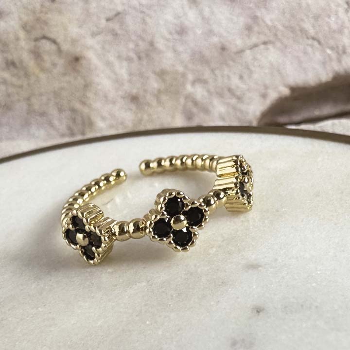 Anillo flores negra