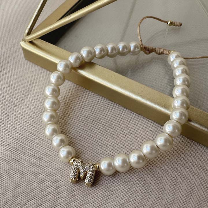 Pulsera perlitas inicial de luz