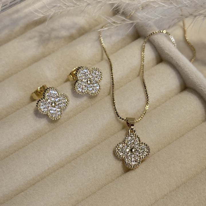 Set cadena treboles diamante