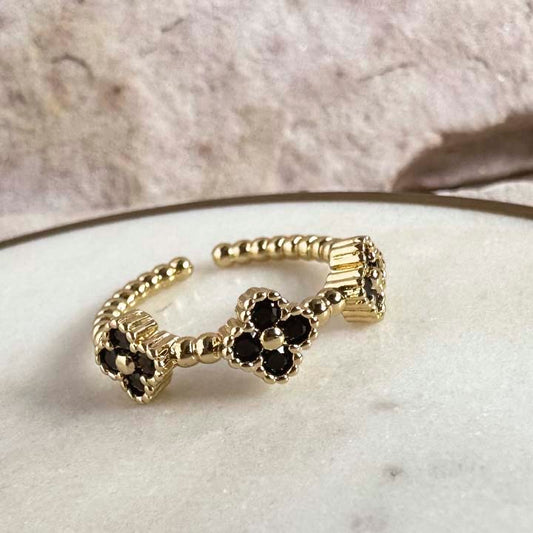 Anillo flores negra