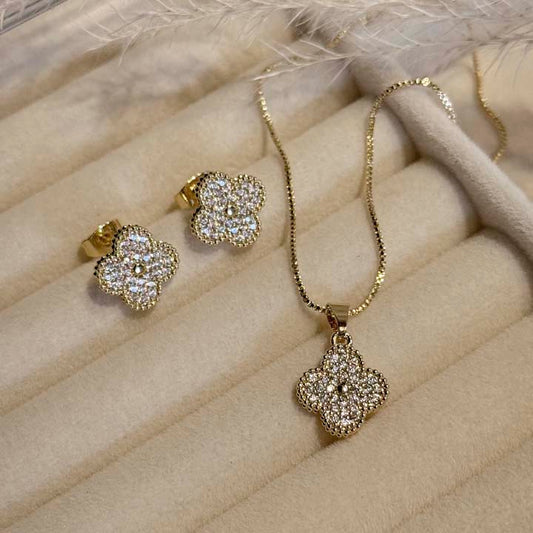 Set cadena treboles diamante